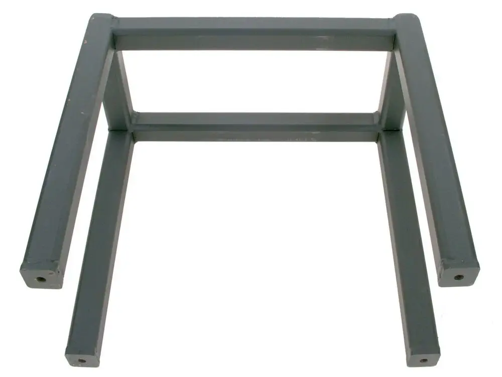 Grau lackierter Halter aus Metall mit rechteckiger Form und offenen Seiten, geeignet zur Montage oder Unterstützung von Geräten, möglicherweise von Bosch.